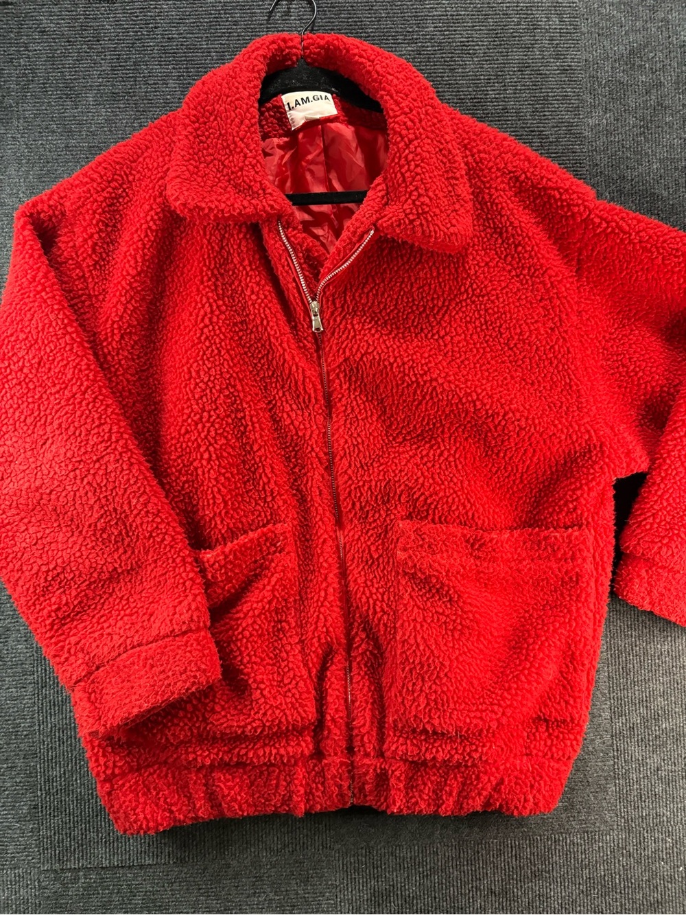 I.AM.GIA red teddy pixie coat full zip size small oversized